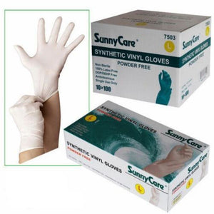 Powder and latex Free - White Synthetic Antibacterial Vinyl Gloves