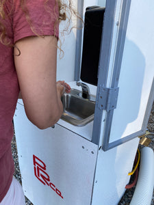 View of Washing Hands in a Sink of Portable Hand Washing Station